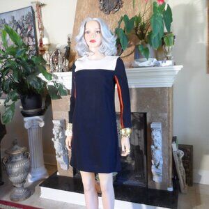 Victoria By Victoria Beckham Black Multi Color Block Print Shift Dress Size US 2